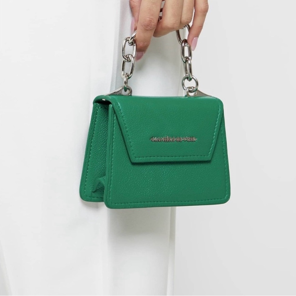 Maniére De Voir Mini Bag with Chain Handle & Strap in Emerald